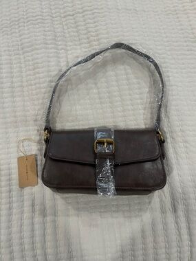 Brandy Melville Dark Brown Leather Shoulder Bag with Buckle